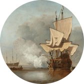 Het kanonschot, Willem van de Velde - Foto op Behangcirkel - ⌀ 40 cm
