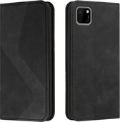 Voor Huawei Y5p Skin Feel Magnetisch S-type Effen Kleur Horizontale Flip Lederen Case met Houder & Kaartsleuf & Portemonnee (Zwart)
