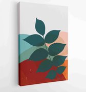 Botanical wall art vector background set. Foliage line art drawing with watercolor 4 - Moderne schilderijen – Vertical – 1904693026 - 80*60 Vertical