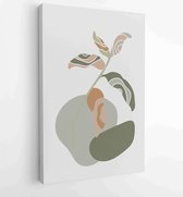 Botanical watercolor wall art vector set. Earth tone boho foliage line art drawing with abstract shape 4 - Moderne schilderijen – Vertical – 1901708020 - 115*75 Vertical