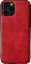 iPhone 12 Pro Max Lederlook Back Cover Hoesje - Leer - Siliconen - Backcover - Apple iPhone 12 Pro Max - Rood
