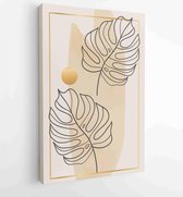 Monstera leaves and Gold Frame luxury wall arts vector. Tropical leaf hand drawn with watercolor texture. 2 - Moderne schilderijen – Vertical – 1870933480 - 115*75 Vertical