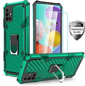 Hoesje Geschikt Voor Samsung Galaxy A71 hoesje nieuw Schokbestendige ring armor Groen - Screenprotector Galaxy A71 2X tempered Glass