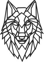 Hout-Kado - Wolf (kop) - Large - Zwart - Geometrische dieren en vormen - Hout - Lasergesneden- Wanddecoratie