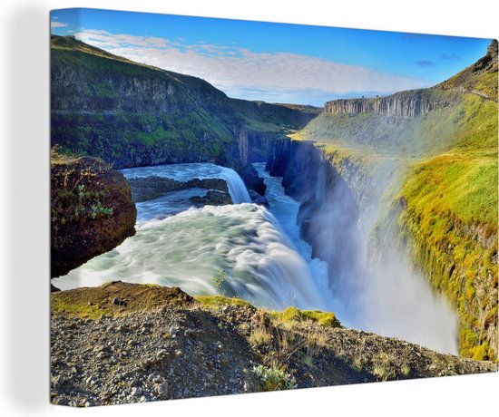 Environnement coloré à la cascade de Gullfoss en Islande Toile 120x80 cm - Tirage photo sur toile (Décoration murale salon / chambre)