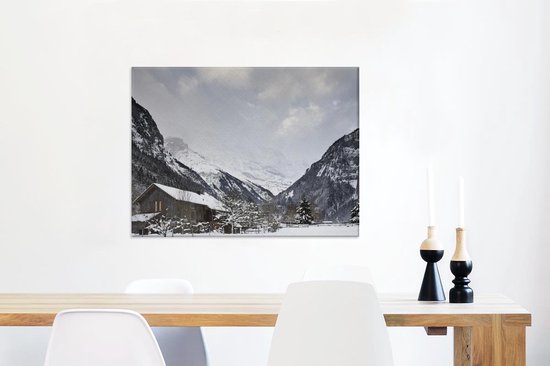 Chalet en bois au Schilthorn en Suisse Toile 80x60 cm - Tirage photo sur toile (Décoration murale salon / chambre)