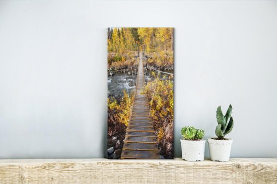 Canvas Schilderij Hangbrug in het Nationaal park Kluane in Noord-Amerika - 20x40 cm - Wanddecoratie