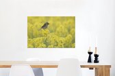 Canvas Schilderij Vogel - Planten - Geel - 90x60 cm - Wanddecoratie