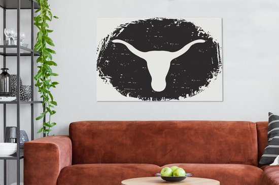 Une illustration de la toile Texas Longhorn 140x90 cm - Tirage photo sur toile (Décoration murale salon / chambre) / Peintures sur toile Animaux de la ferme