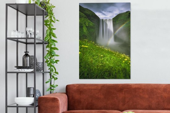 Peintures sur toile - Arc-en-ciel devant la cascade - 90x140 cm - Décoration murale