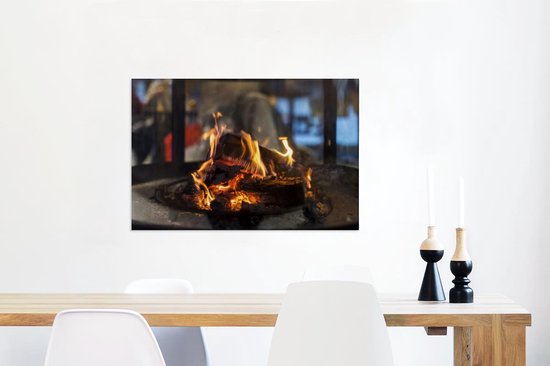 Une cheminée en feu 60x40 cm - Tirage photo sur toile (Décoration murale salon / chambre)