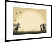 Photo en cadre - Une illustration d'un safari africain en arrière-plan avec des girafes Cadre photo noir avec passe-partout blanc xxl 120x80 cm - Affiche sous cadre (Décoration murale salon / chambre)
