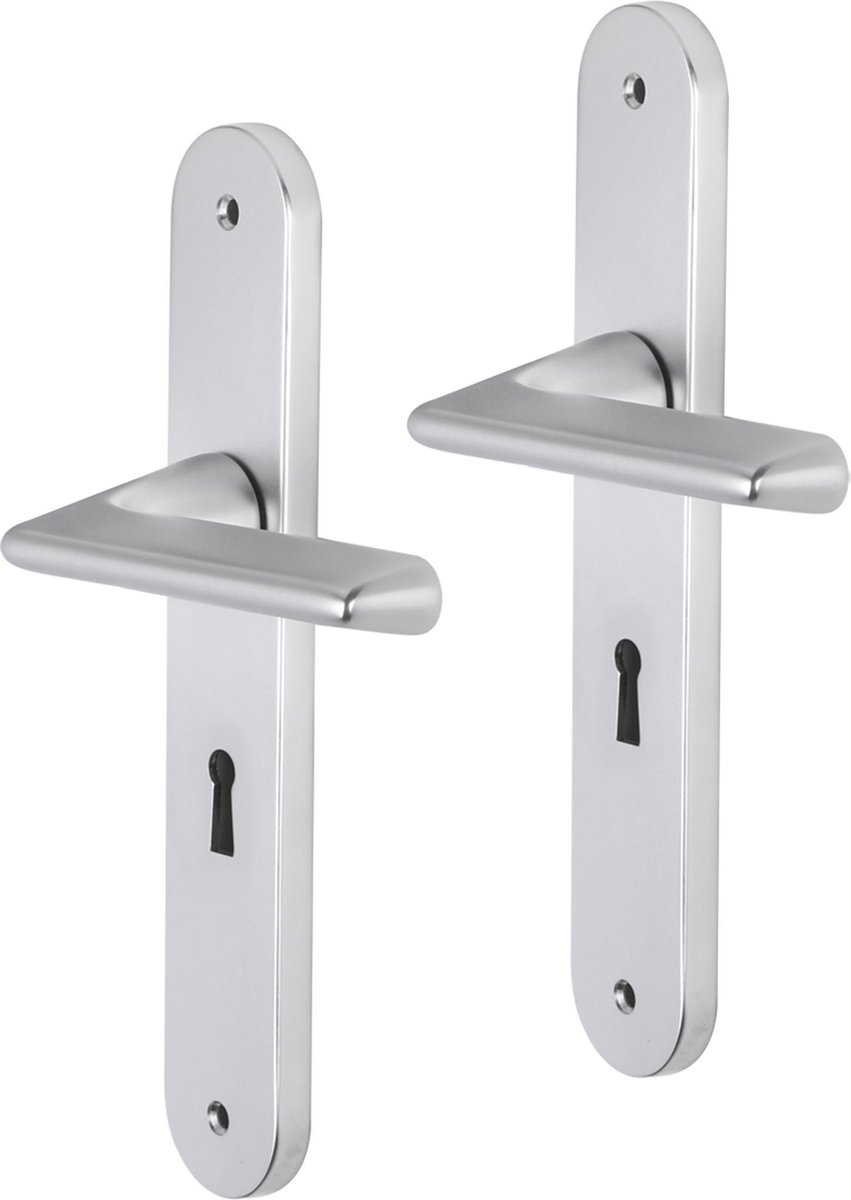 Deurkruk - Impresso Bristol - Voor binnen - Ovaal deurschild met schroeven en sleutelgat - Aluminium - 2 stuks