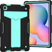Voor Samsung Galaxy Tab A7 10.4 (2020) T-vormige beugel Contrastkleur Schokbestendig pc + siliconen beschermhoes (zwart + mintgroen)