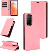 Voor Geschikt voor Xiaomi Mi 10T / 10T Pro Retro-skin Business magnetische zuignap lederen tas met houder & kaartsleuven & portemonnee (roze)