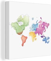 Canvas Wereldkaart - 90x90 - Wanddecoratie Wereldkaart - Waterverf - Kleuren