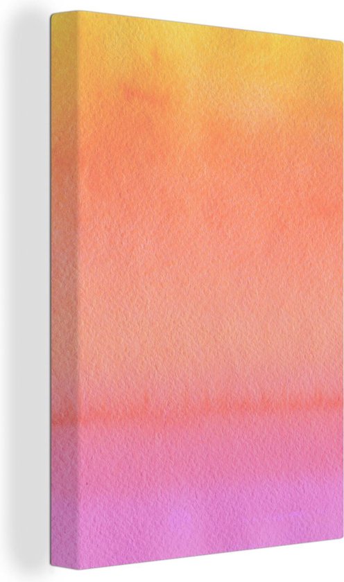 Canvas Schilderij Waterverf - Roze - Oranje - Geel - 60x90 cm - Wanddecoratie