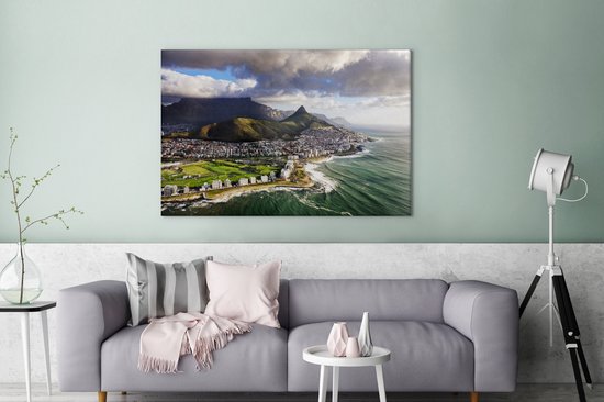 Canvas schilderij 180x120 cm - Wanddecoratie Zee - Kaapstad - Berg - Muurdecoratie woonkamer - Slaapkamer decoratie - Kamer accessoires - Schilderijen