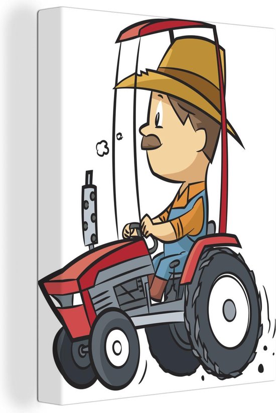 Tableau Peinture Tracteur - Fermier - Dessin Animé - 90x120 cm - Décoration murale