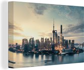 Canvas Schilderij Skyline - Water - Shanghai - 30x20 cm - Wanddecoratie