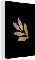 Branche aux cinq feuilles dorées sur fond noir 80x120 cm - Tirage photo sur toile (Décoration murale salon / chambre)