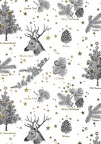 Wit Goud Kerst inpakpapier Oh my Deer- Breedte 60 cm - 200m lang