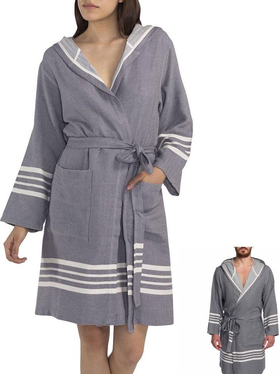 Hamam Badjas Sun Dark Grey - - korte sauna badjas met capuchon ochtendjas -... | bol.com