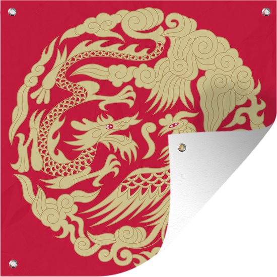Toile de jardin Illustration traditionnelle chinoise d'un dragon et d'un phénix - 100x100 cm