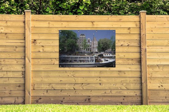 Croisière sur les canaux dans le Brouwersgracht à Amsterdam affiche de jardin 120x80 cm - Toile de jardin / Toile d'extérieur / Peintures d'extérieur (décoration de jardin)