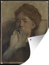 Tuin decoratie Jonge vrouw met haar hand over haar mond - Schilderij van Edgar Degas - 30x40 cm - Tuindoek - Buitenposter