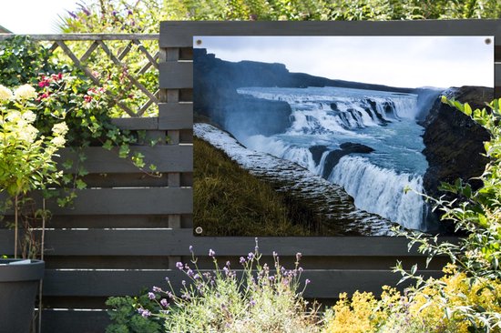 Affiche de jardin Islande - La cascade de Gullfoss en Islande 120x80 cm - Toile de jardin/Toile d'extérieur/ Peintures pour l'extérieur (décoration de jardin)