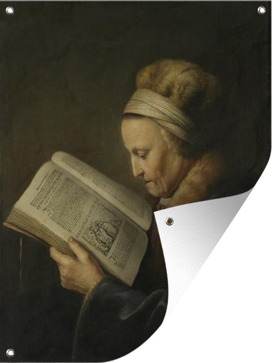 Tuinposter - Lezende oude vrouw - schilderij van Gerard Dou, ca. 1631 - ca. 1632