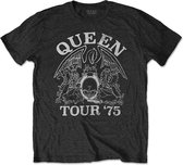 Queen Heren Tshirt -M- Tour '75 Eco Zwart