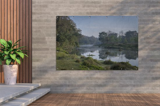 Sunrise by the river in the Chitwan National Park in Nepal Garden poster 180x120 cm - Toile de jardin / Toile d'extérieur / Peintures d'extérieur (décoration de jardin) XXL / Groot format!
