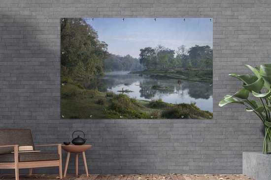 Sunrise by the river in the Chitwan National Park in Nepal Garden poster 180x120 cm - Toile de jardin / Toile d'extérieur / Peintures d'extérieur (décoration de jardin) XXL / Groot format!