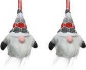 2x stuks kersthangers figuurtjes kerst gnome/kabouter/dwerg grijs 12 cm kerstboomversiering - kerstversiering kerstornamenten