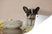 Tuinposter - Tuindoek - Tuinposters buiten - Hond - Borden - Eten - Lik - 120x80 cm - Tuin