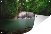 Photo du lac sous les cascades du parc national d'Erawan Poster jardin 90x60 cm - Toile de jardin / Toile d'extérieur / Peintures d'extérieur (décoration de jardin)