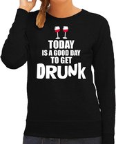 Zwarte wijn fun sweater / trui good day to get drunk voor dames S