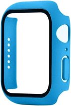 Hoesje geschikt voor Apple Watch 44MM - Hardcase - Screenprotector - Kunststof - Lichtblauw