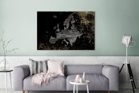 Toile Peinture Carte - Europe - Grijs - 120x80 cm - Décoration murale