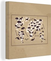 Canvas Wereldkaart - 20x20 - Wanddecoratie Wereldkaart Kinderen - Dieren - Bruin