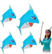 Relaxdays 4 x pinata haai - haaien piñata - 68 cm - verjaardag - zelf vullen - decoratie