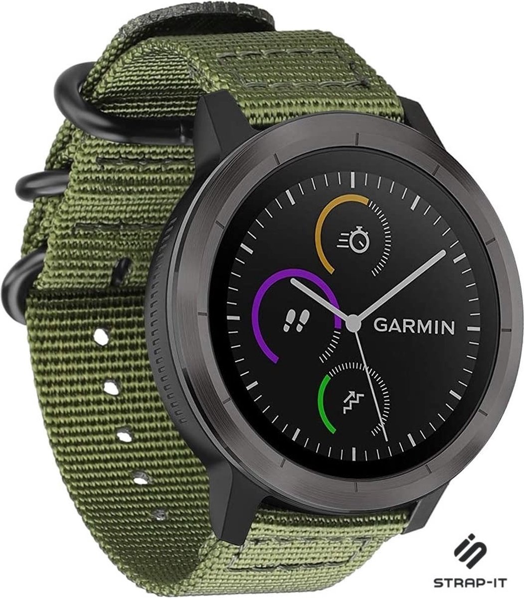 Strap-it Nylon gesp bandje - geschikt voor Garmin Vivoactive 4 45mm / Garmin Venu 2 - groen