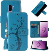 Voor Samsung Galaxy S9 + reliëf Lucky Tree Horizontale Flip Lederen Case met Houder & Kaartsleuf & Portemonnee & Lanyard (Blauw)