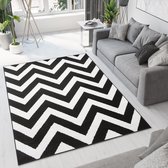 Tapiso Bali PP Vloerkleed Woonkamer Slaapkamer Zwart Wit Zigzag Design Sfeervol Woonsfeer Modern Geometrisch Duurzaam Hoogwaardig Tapijt Maat - 180x250