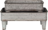 Clayre & Eef Decoratief Dienblad Set van 2 38*20*15 / 31*17*14 cm Grijs Ijzer Rechthoek Serveerschaal