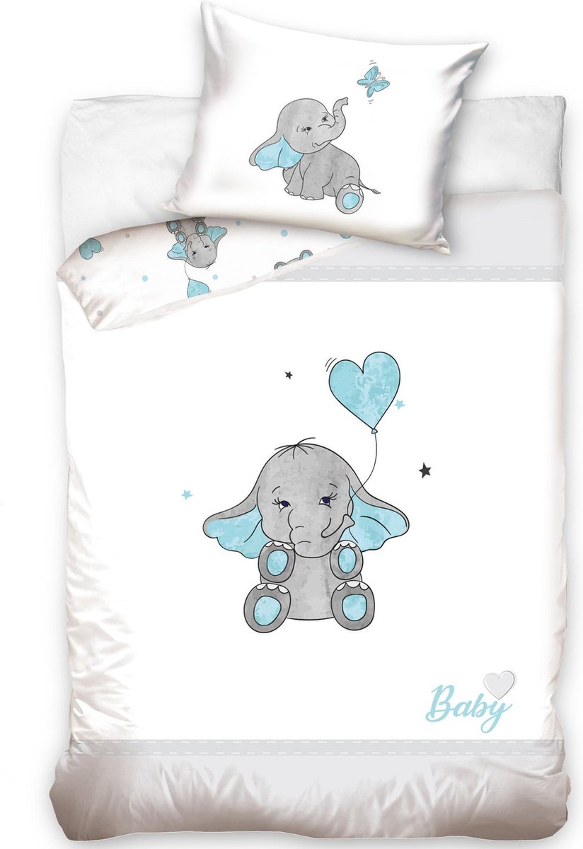 Olifant - Baby Dekbedovertrek - 100 x 135 cm - Wit