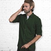 Overhemd Piqué - Biologisch katoen + elastane - donker groen  - verborgen button down