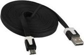 Micro USB datakabel plat Zwart 3 mtr